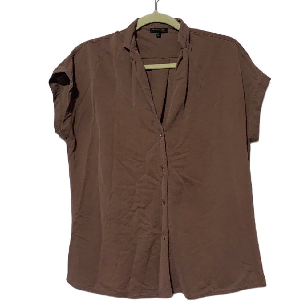 Massimo Dutti Brown Short Sleeve Button-Down Shirt